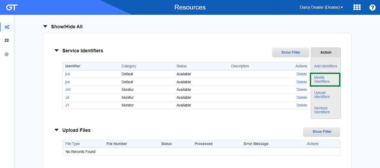 Modify Identifiers Option