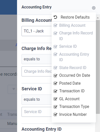 Filter Options Menu