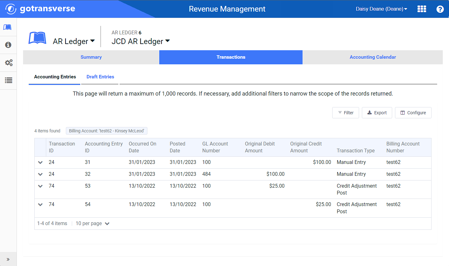 Transactions Tab Window