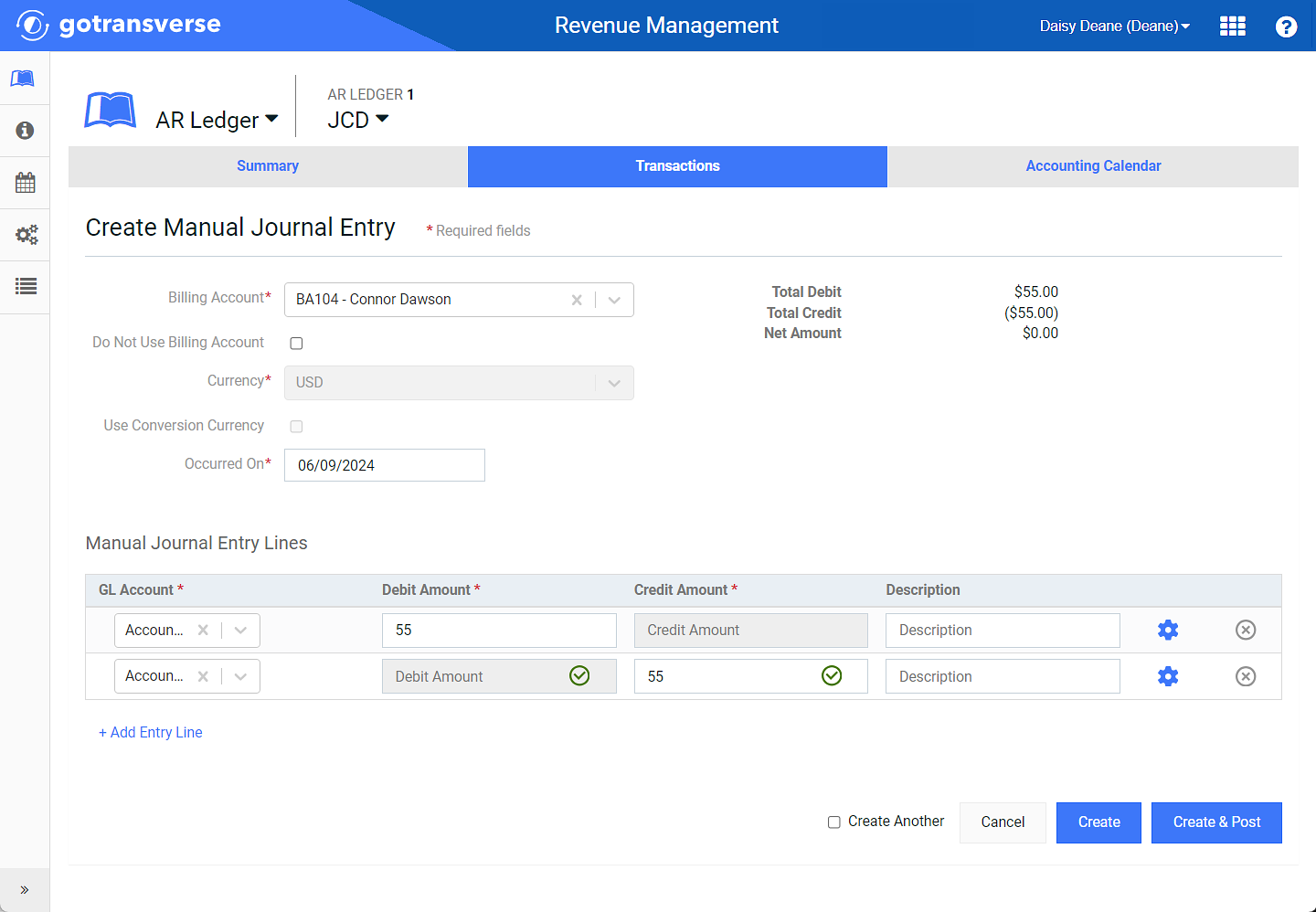 Create Manual Journal Entry - Balance Totals