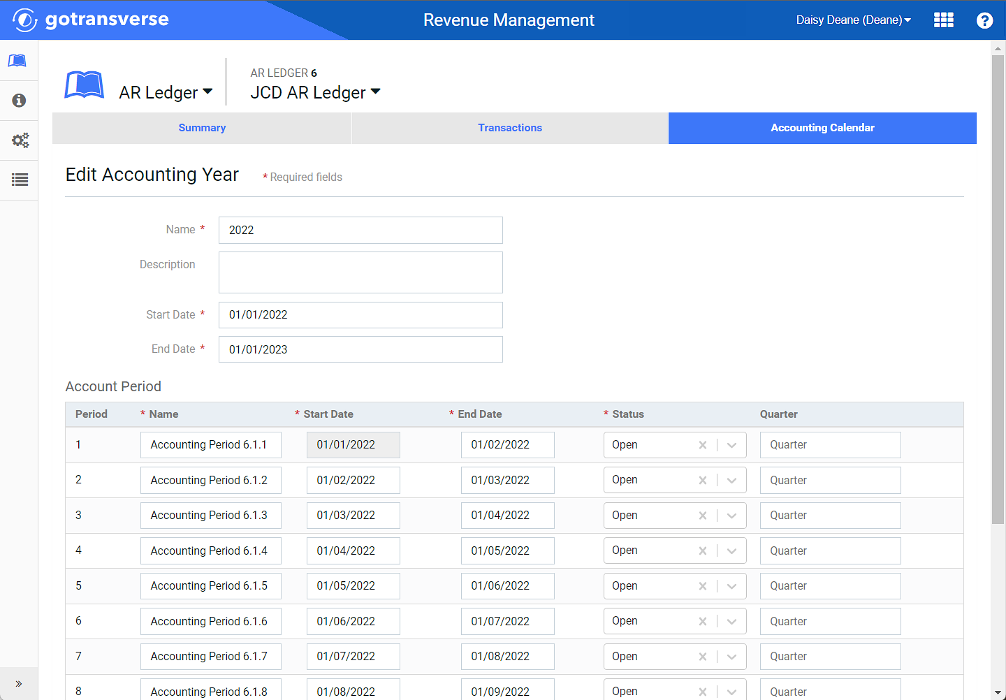 Edit Accounting Year Window 