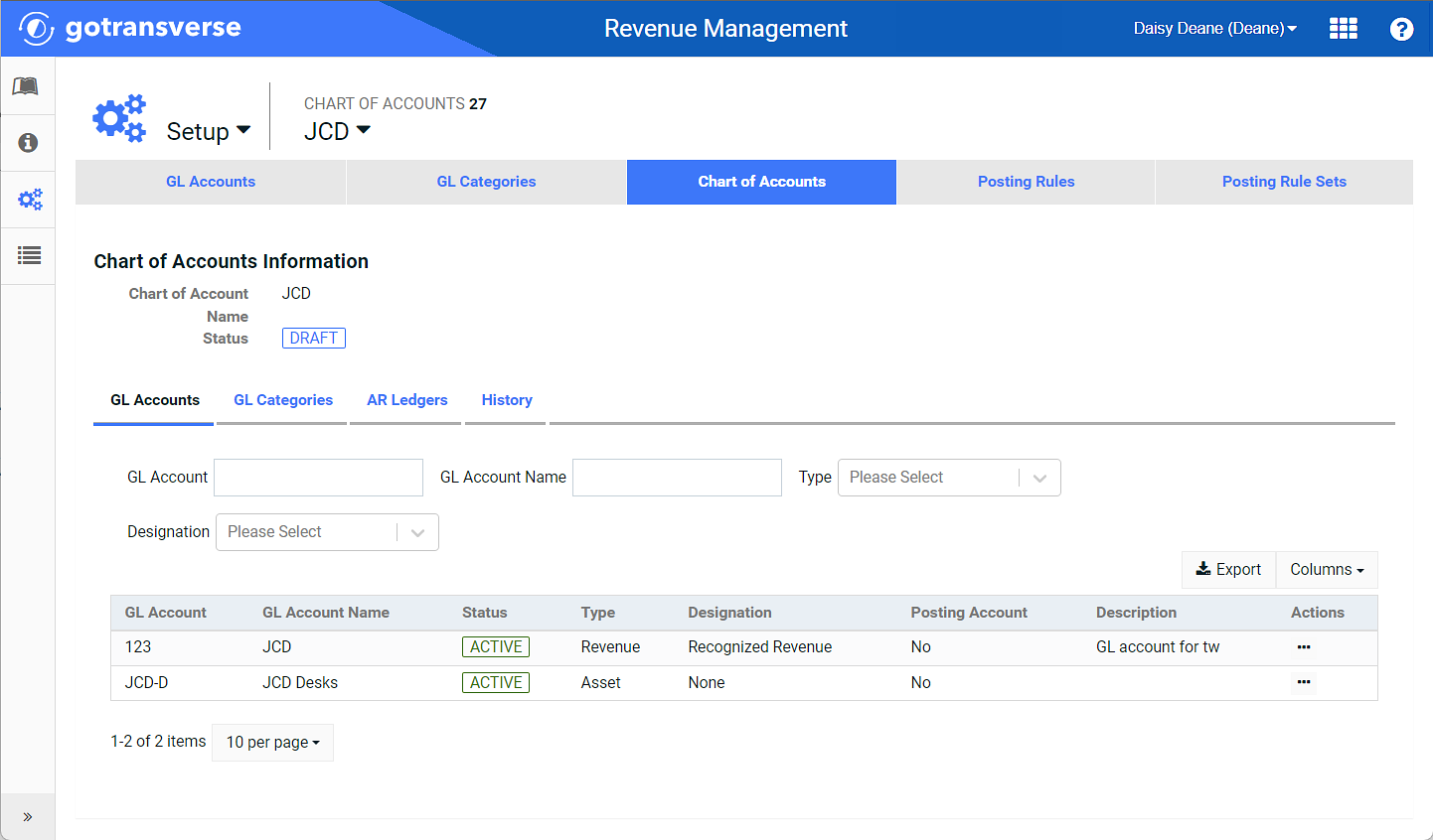 Chart of Accounts Information Window