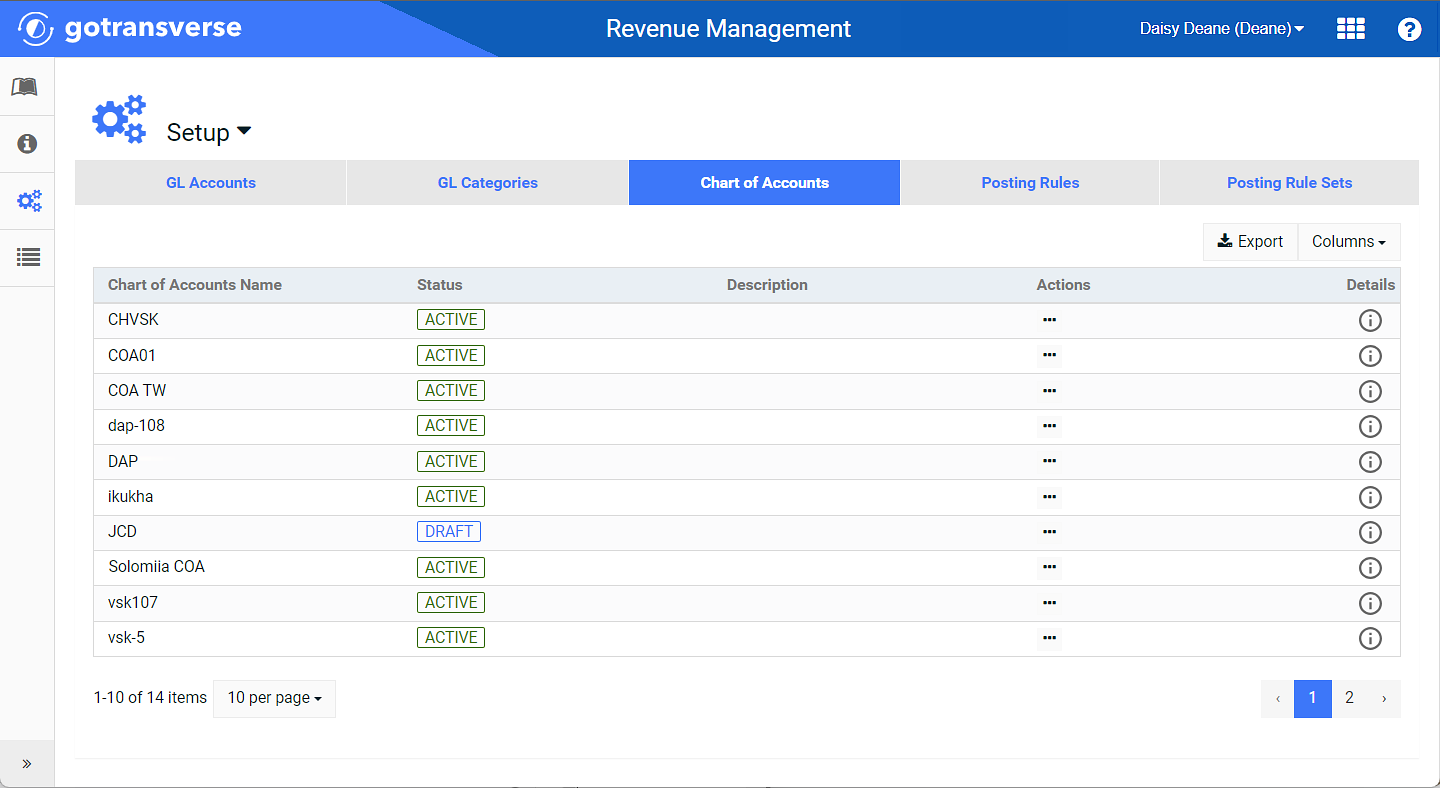 Setup Window - Chart of Accounts Tab