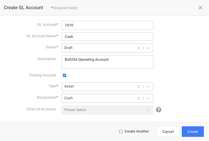 Create GL Account Window