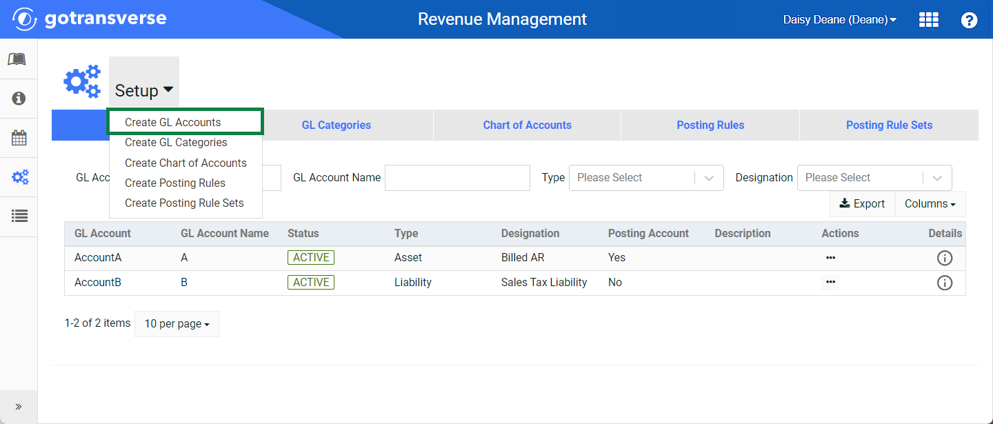 Create GL Accounts Option