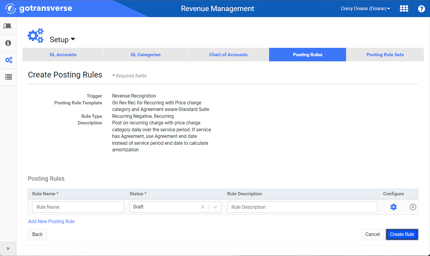 Create Posting Rules Window