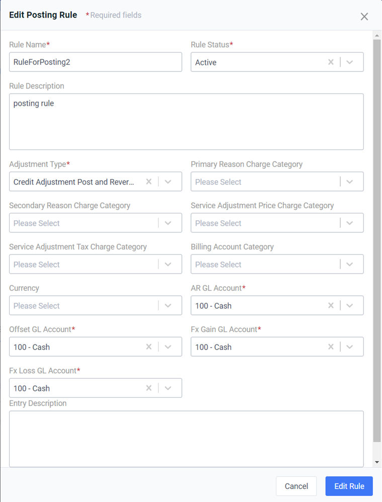 Edit Posting Rule Window