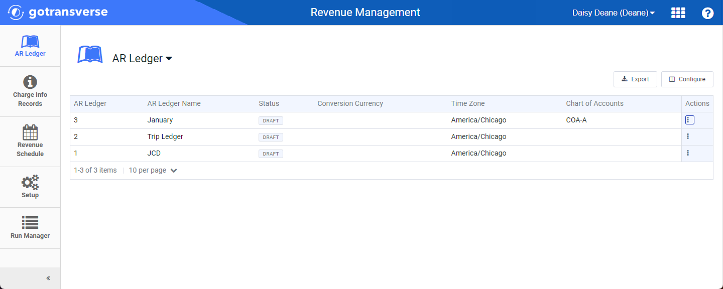 Revenue Management AR Ledger Window