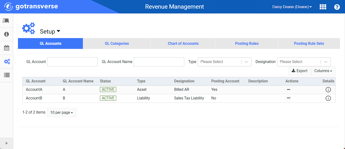 Setup Window - GL Accounts Tab