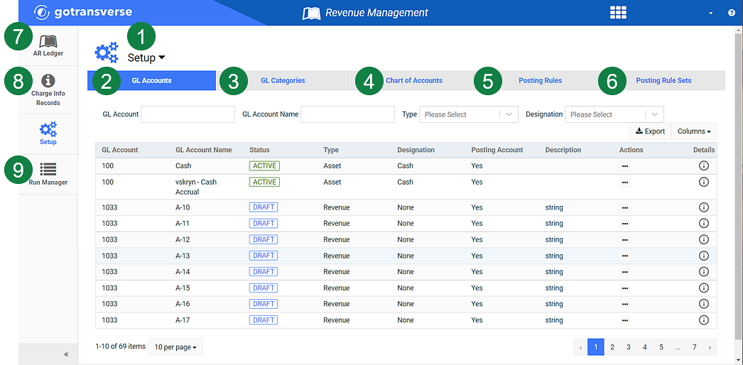 Revenue Management Setup Window - Annotated