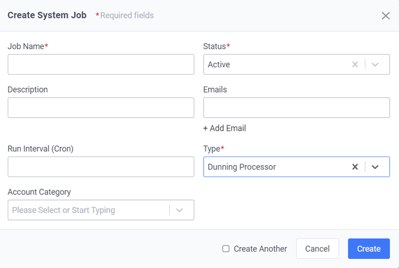 Create System Job Window with Dunning Processor Type