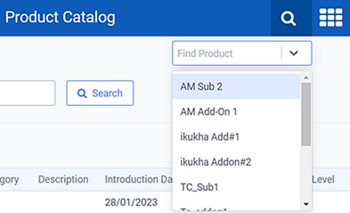 Product Catalog Search Drop-down