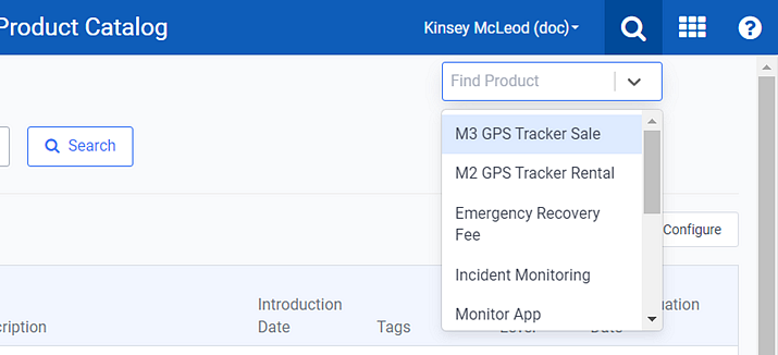 Product Catalog Search Drop-down