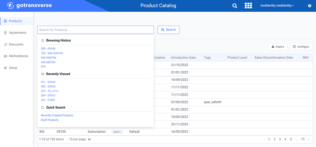 Search Window - Product Catalog