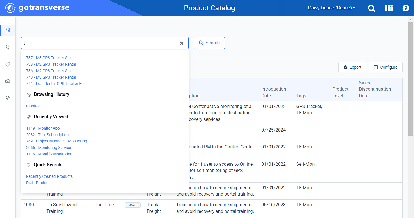 Search Window - Product Catalog