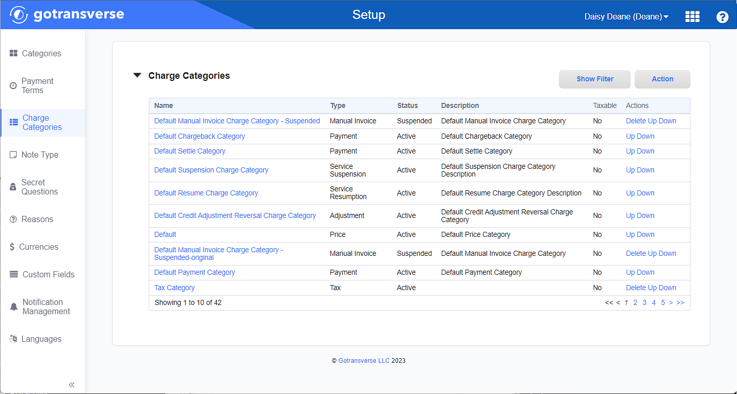 Charge Categories Window