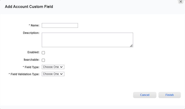 Add Account Custom Field Window