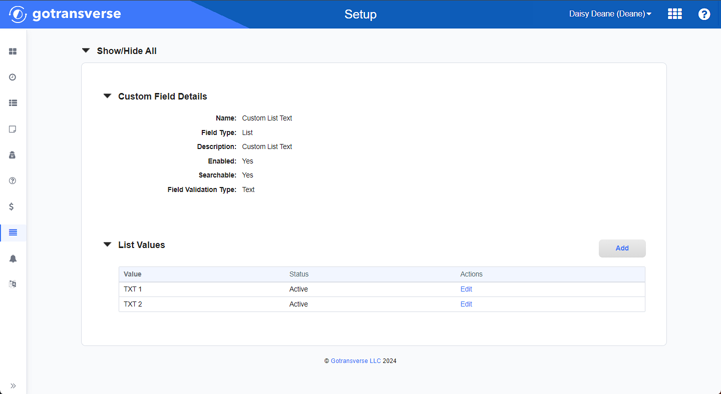 Custom Field Details Window