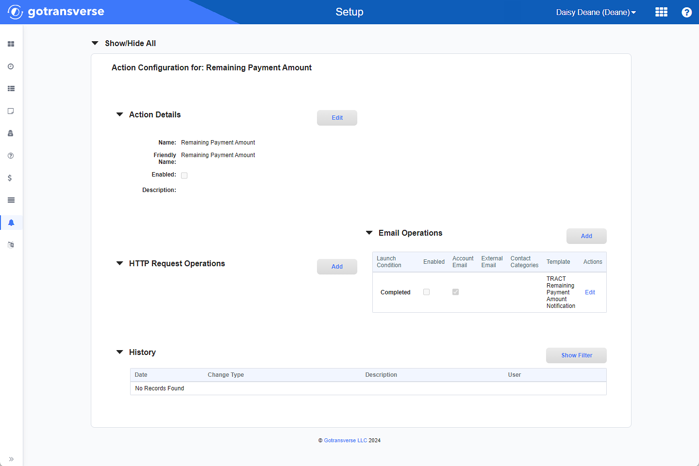 Action Configuration Window