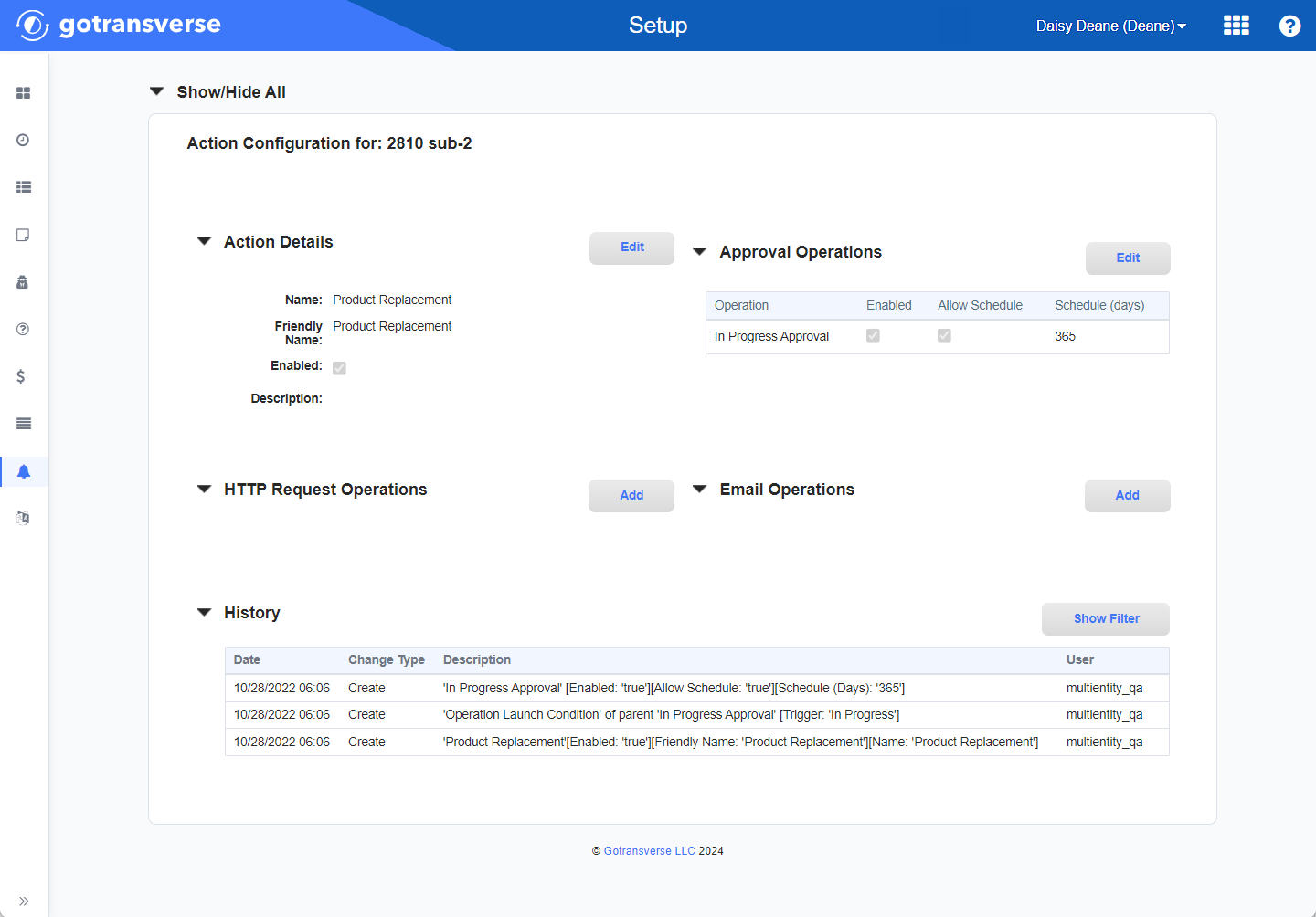 Action Configuration Window