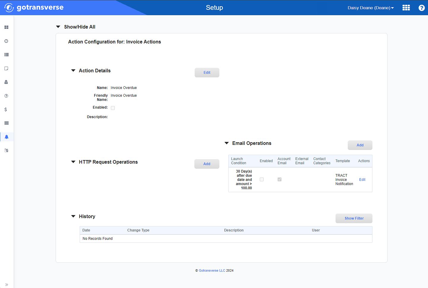 Action Configuration Window