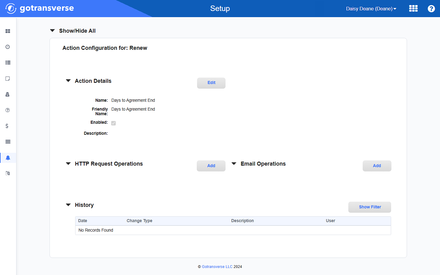 Action Configuration Window