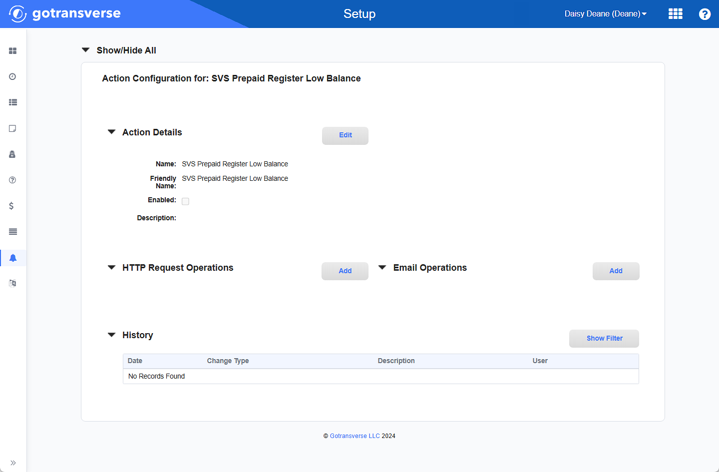 Action Configuration Window