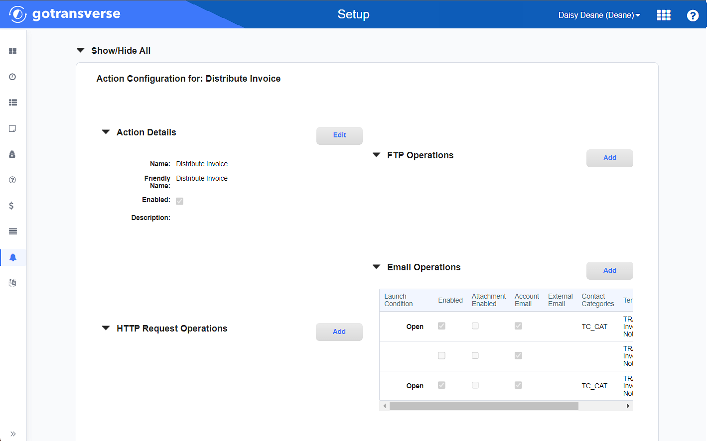 Action Configuration Window