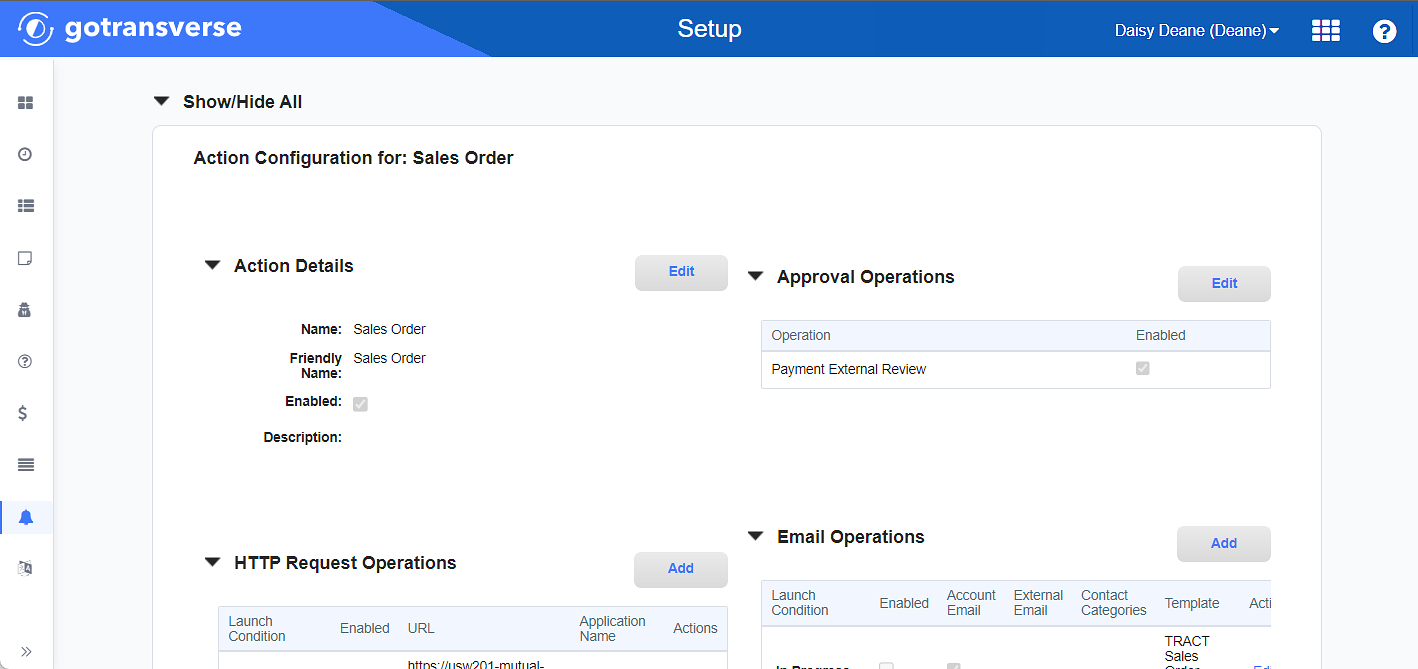 Action Configuration Window