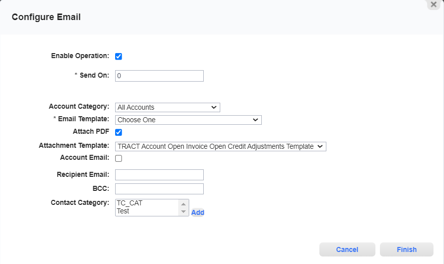 Configure Email Window for Account Notification Type