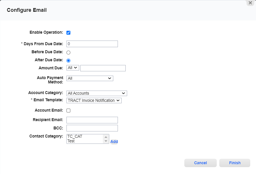 Configure Email Window for Invoice Overdue