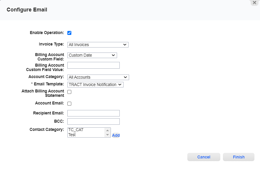 Configure Email Window for Distribute Invoice