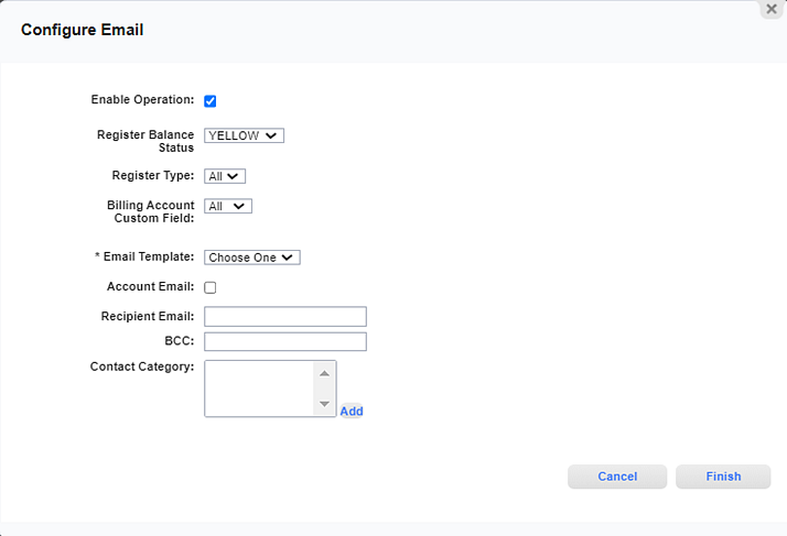 Configure Email Window for Service Agreement Notifications