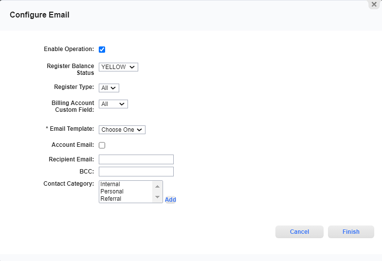 Configure Email Window for Service Agreement Notifications