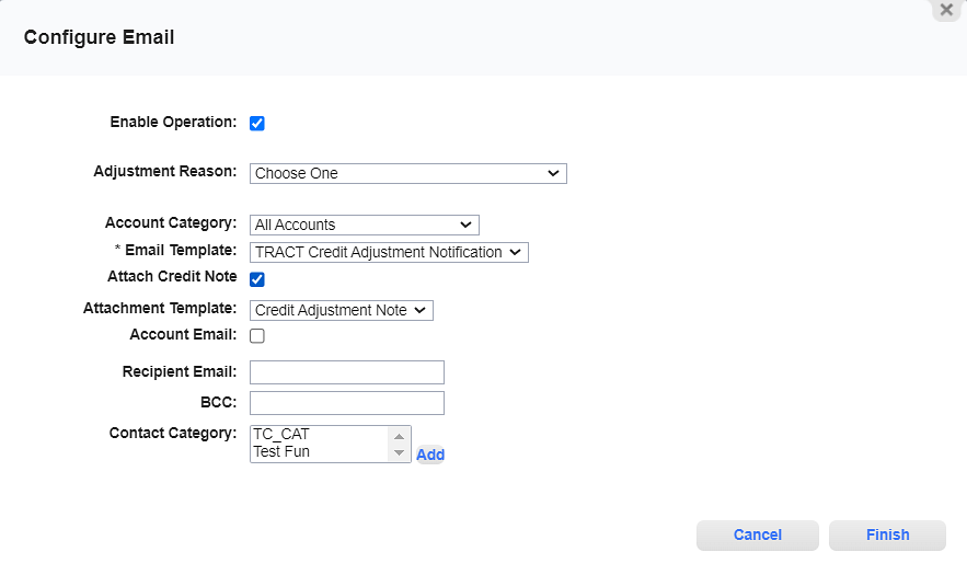 Configure Email Window for Payment Notification - Credit Adjustment