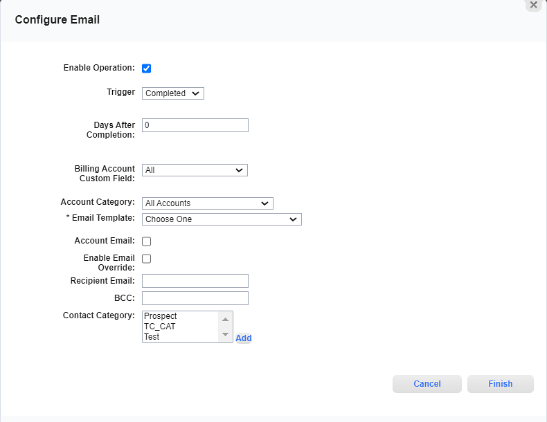 Configure Action Details Window