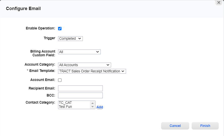 Configure Email Window for Sales Order Notifications