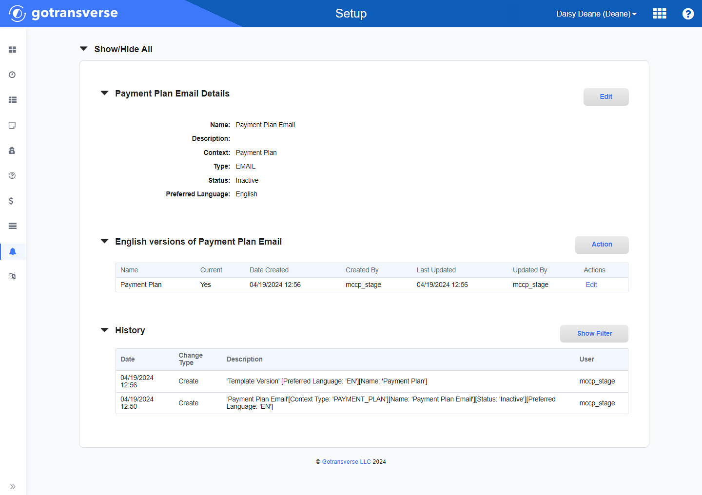 Payment Plan Email Details Window