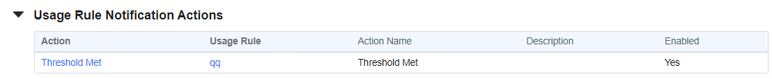 Usage Rule Notification Actions Section