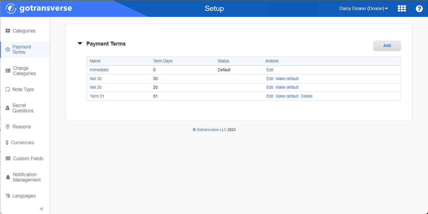 Payment Terms Window