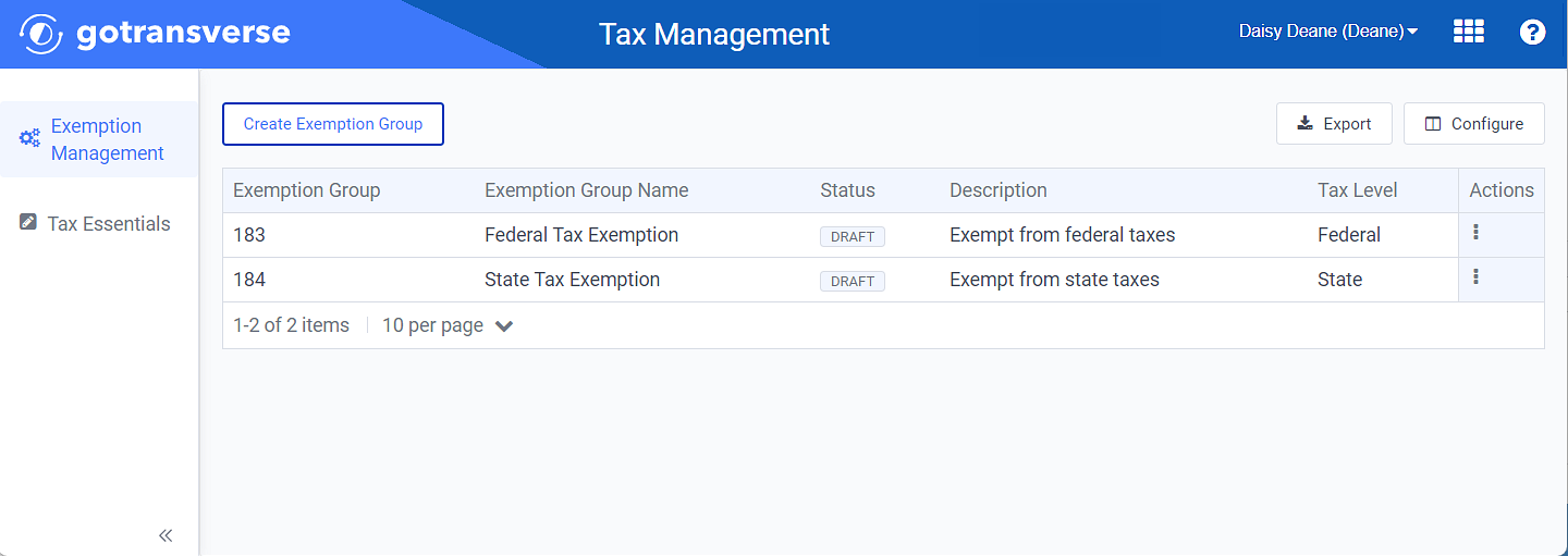 Tax Management Window